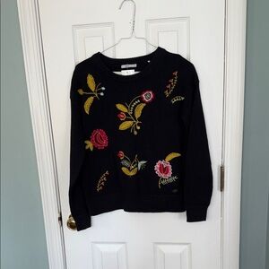 Black Floral Embroidered Crewneck Sweater